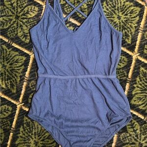 Ribbed Crisscross-Back One-Piece Swimsuit in Dusty Blue